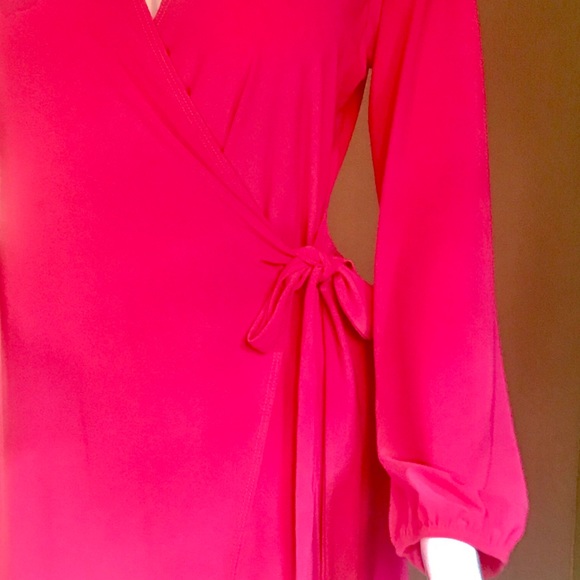 Women's Long-Sleeve Full Wrap Dress in Coral - Picture 5 of 8